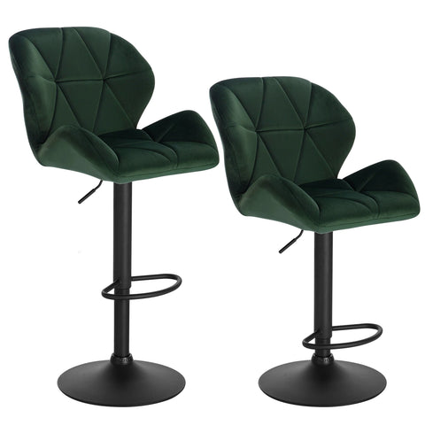 Adjustable Bar Stool - Bar Stool - Bar Stools with Backrest - Set of 2 - 360° Rotatable - Gas Spring - Steel Footrest - Leather Seat - Dark Green Velvet