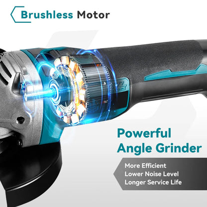 Accu Haakse Slijper - 125 mm - Draadloos Slijptol - 18V - Brushless Motor - 8500 RPM - 3000W - 3 Snelheden - Voor Slijpen - Snijden - en Polijsten - Compact en draagbaar - Zonder Accu - QUORE