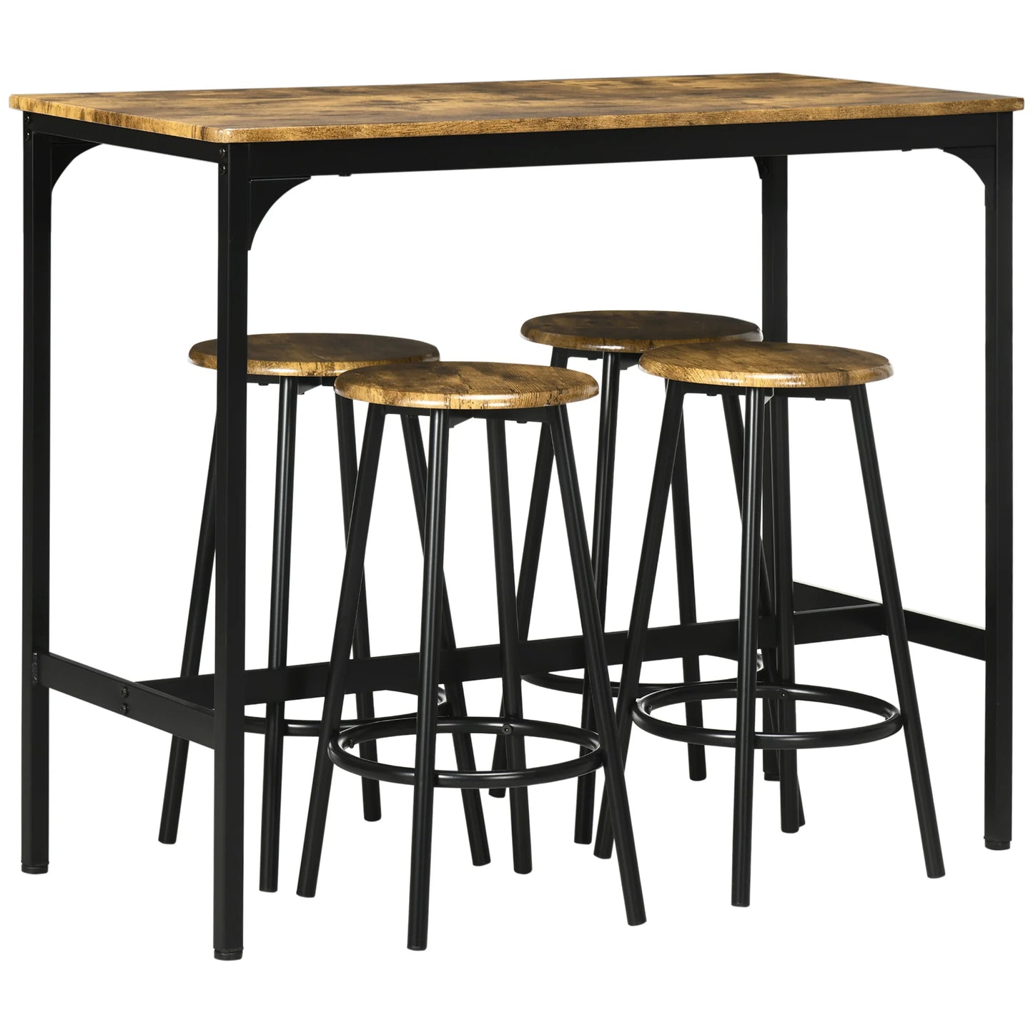 Industriële Barset – Industrieel Barmeubel – Barset Met Krukken – Compacte Barset – Metalen Frame – Duurzaam MDF – Ruimtebesparend Ontwerp