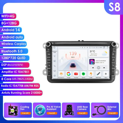 Autonavigeatie – Autoradio – Multimedia Speler – GPS Navigatie – Android Headunit – 8-Inch QLED Scherm – 50W x 4 Versterker