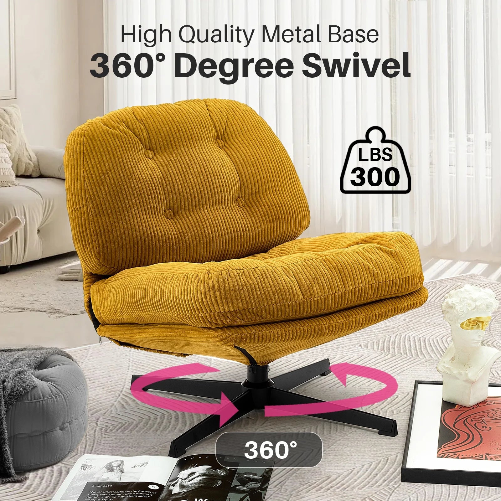Relaxstoel - Schommelstoel - Fauteuil - Loungestoel - Moderne Vouwbare Accent Stoel -  360° Draaibaar Tufted Luil stoel - met Dikke Kussen en Ottoman voor Woonkamer - Groen - QUORE