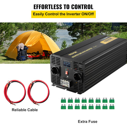 Omvormer – Stroomomvormer – Spanningsconverter – 12V Naar 120V – 6000W Continue Vermogen – Aluminium Behuizing