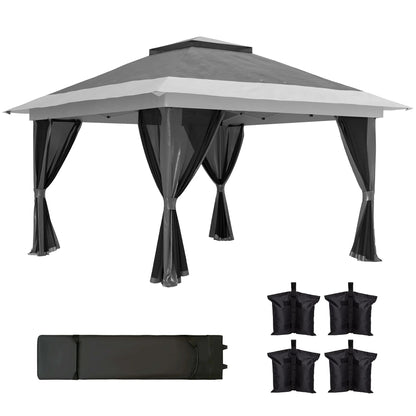 Paviljoen - Tuinpaviljoen - Partytent - Tuintent - Pop-up Kliksysteem - Stabiel - Vouwtent - met Mesh Cover - Opvouwbaar - Waterdicht - Winterbestendig - 50+UV-Bescherming - voor Tuin - Buiten - Achtertuin - 3.6 x 3.6 m - Grijs