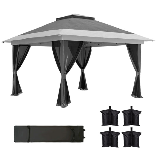 Paviljoen - Tuinpaviljoen - Partytent - Tuintent - Pop-up Kliksysteem - Stabiel - Vouwtent - met Mesh Cover - Opvouwbaar - Waterdicht - Winterbestendig - 50+UV-Bescherming - voor Tuin - Buiten - Achtertuin - 3.6 x 3.6 m - Grijs
