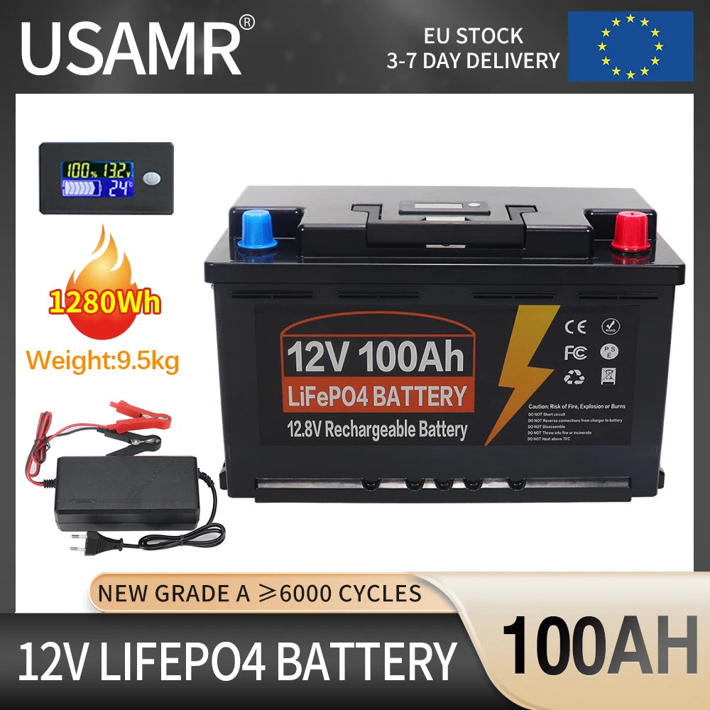 Lithium Accu – LiFePO4 Accu – Energieopslag Accu – Thuisaccu – Backup Accu – 100Ah Capaciteit – Ingebouwd BMS Veiligheidssysteem
