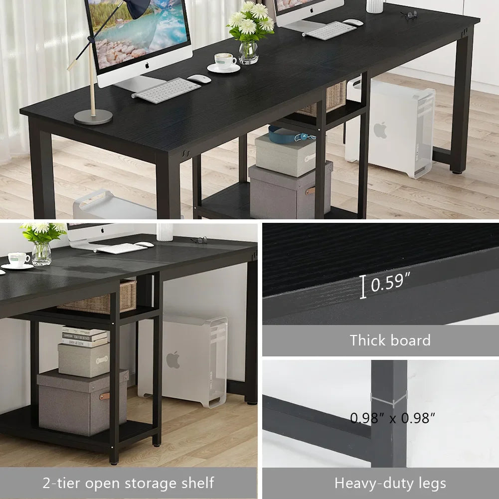 Bureau Voor Twee Personen – Dubbel Werkblad – Studiebureau – Thuiswerkplek – Extra Lang – Metalen Frame – Scratchbestendig Houten Oppervlak