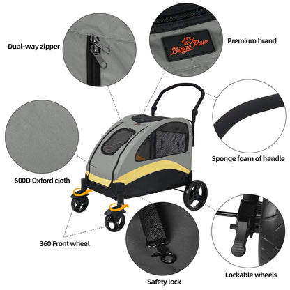 Hondenbuggy - Hondenwagen - Fietskar - Hondenkar - Wandelwagen - Opvouwbare - Huisdierenwagen met 4 Wielen, tot 55 kg Draagvermogen - Ideaal voor Reizen & Wandelen - Groot