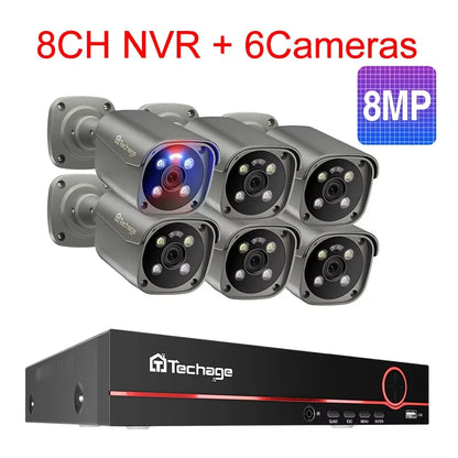 Techage H.265 8CH POE NVR 4K 1080P с 8-канальной 5-мегапиксельной камерой безопасности с двухсторонней аудиосвязью, обнаружением