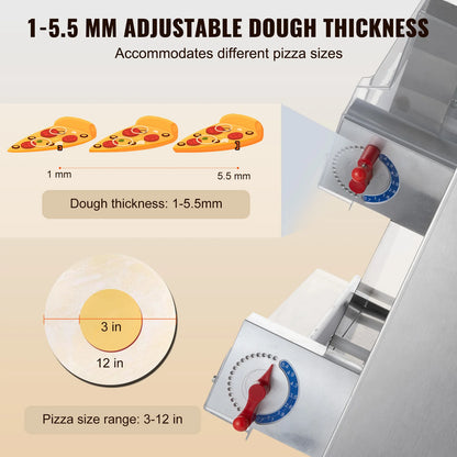 Pizza Deegroller – Elektrische Deegroller – Pizzaroller – Pizzadeeg Uitroller – Instelbare Dikte 1-5,5 Mm – RVS En Voedselveilige Kunststof - 390W 400 mm - QUORE
