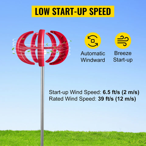 Vevor - Wind Turbine - Windmill Generator - Wind Turbine Generator - Wind Energy - Wind Turbine – 100W - 12V - 5 Blades - Red