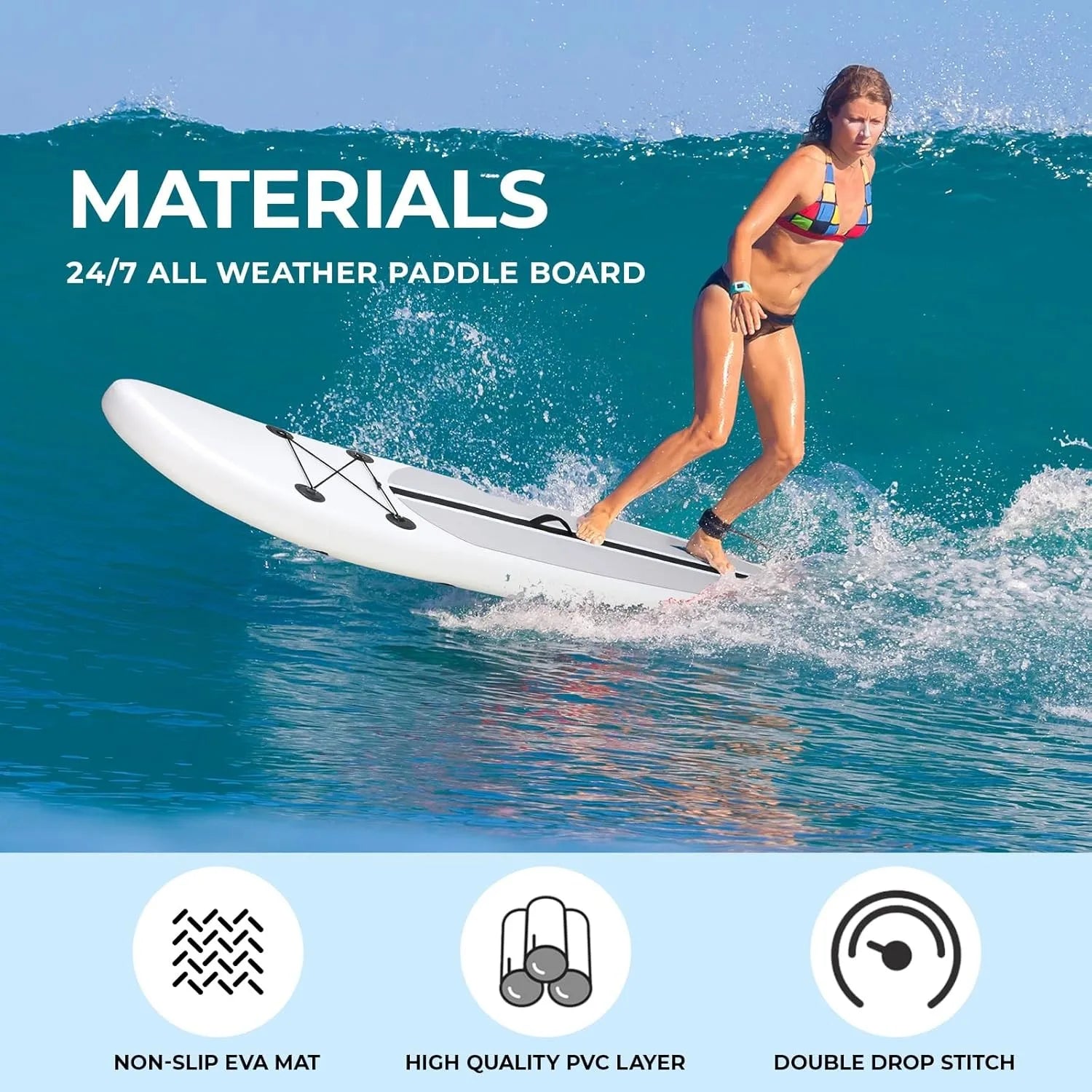 Opblaasbaar Stand Up Paddle Board – SUP Board – Inflatable Paddleboard – Suppen – Watersport Board – Anti-slip EVA Dek – Compleet Accessoireset 305 cm - Wit - QUORE