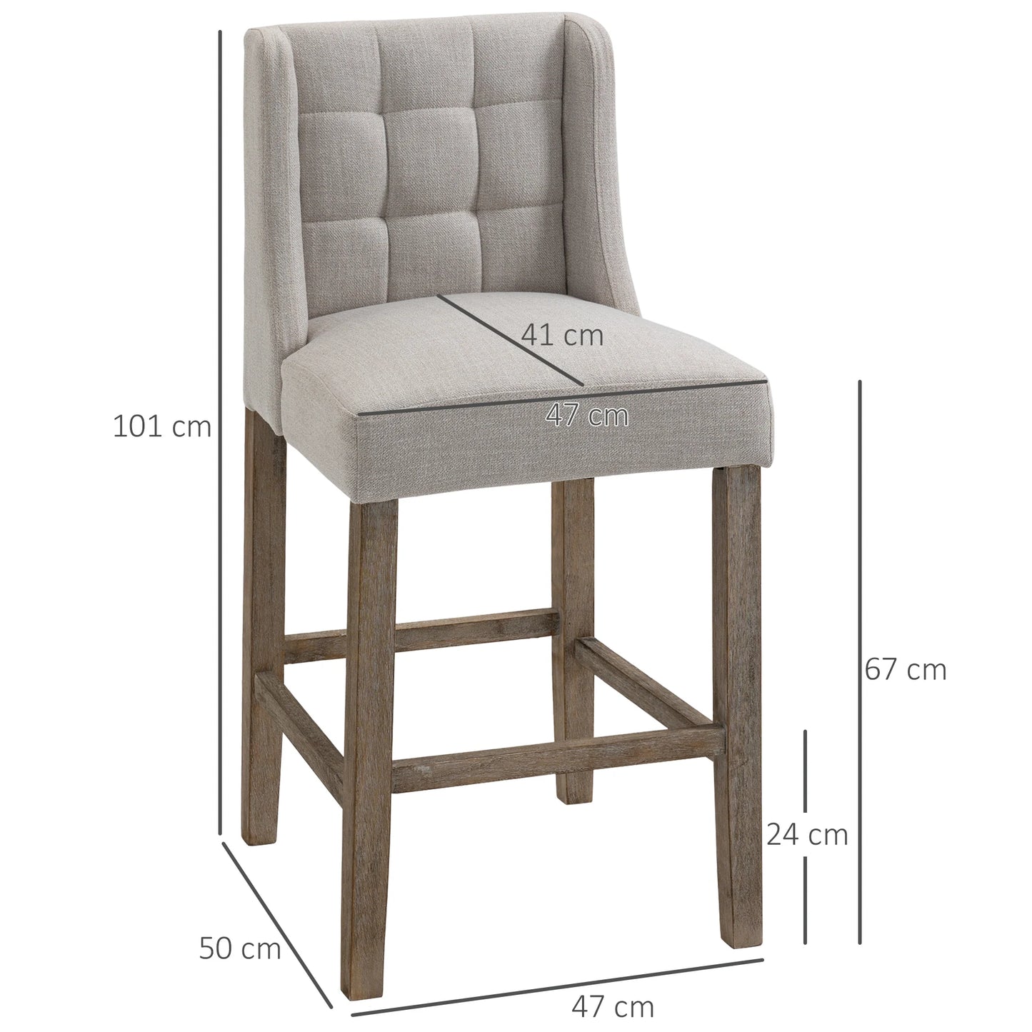 Barkrukken – Barstoelen – Keukenstoelen – Barstoelen Set – Barkrukken Met Rugleuning – Zithoogte 67 cm – Polyester Stof Met Rubberhouten Poten - Beige