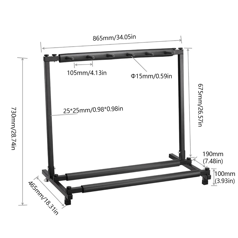 Multistandaard voor 5 Gitaren – Universele Gitaarstandaard voor Elektrische en Akoestische Gitaren – Stevige Display Stand – Zwart – Rubberen Bescherming