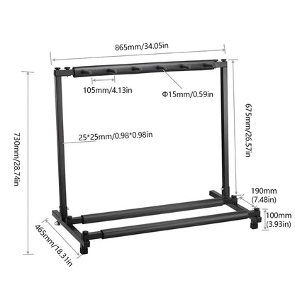 Multistandaard voor 5 Gitaren – Universele Gitaarstandaard voor Elektrische en Akoestische Gitaren – Stevige Display Stand – Zwart – Rubberen Bescherming
