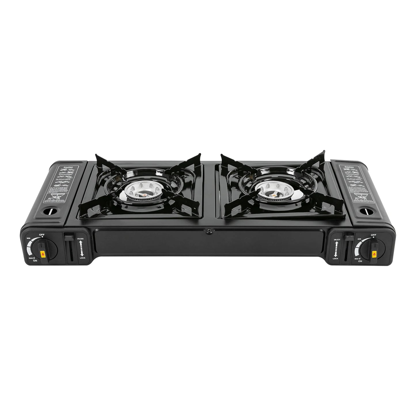 Tafel BBQ Gas – Camping Kooktoestel 2 Pitten – Draagbare Gasbrander met Draagkoffer – Verwijderbare Bakplaat – 64x28cm – Zwart