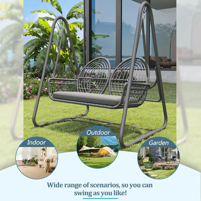 Tuinschommel - Dubbele Schommelbank - Schommelstoel - Tuin - Schommel - 2 Personen - met Rugleuning – PE Rattan & Metalen Frame – Donkergrijs