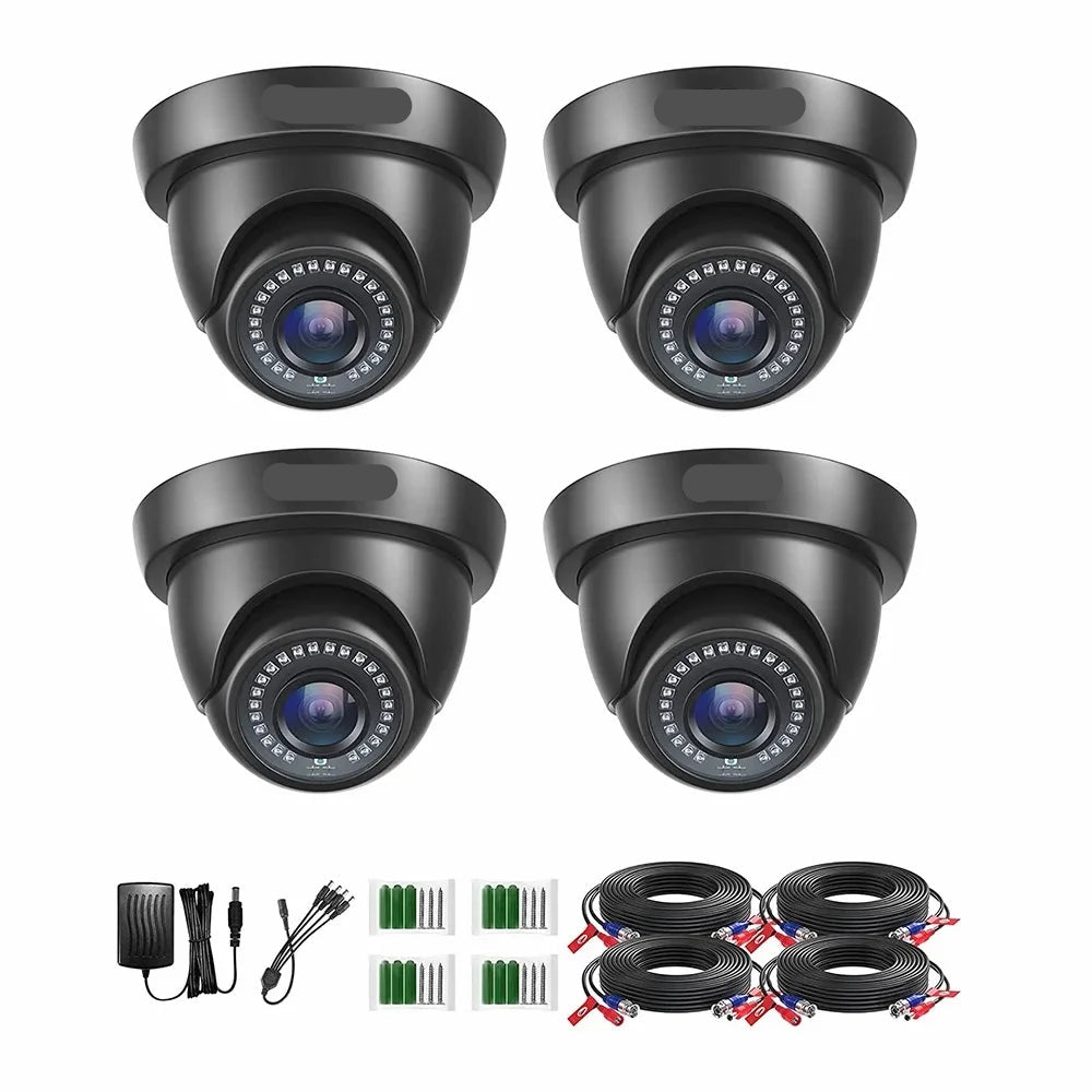 Beveiligingscamerasysteem - CCTV Camerasysteem - 2MP HD - 1080P Camera - Openlucht- IP66 Waterdichte - Bewakingscamera - Beveiligingscamera - Dome CCTV Camera Set voor Binnen en Buiten – Compatibel met HD-TVI en DVR Systeem - 4 Stuks - Zwart - QUORE