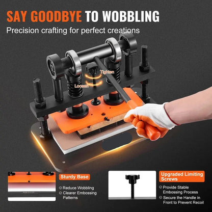 Handmatige Leersnijmachine - Lederen Snijmachine - Embossing Machine - Handmatige - met 12 mm Drukslag - Stanspers - voor Leer - Foam - Rubber en Kunststof - Verstelbare Druk - 1.5 Ton Drukkracht - 28 x 14 cm