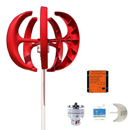 Windturbine - Windmolen - Windturbine Generator - Windenergie - Verticale As - 400W - 12V - met MPPT Controller - 5 Messen - Stille & Efficiënte Energieoplossing - voor Thuisgebruik en Off Grid Systemen - Rood