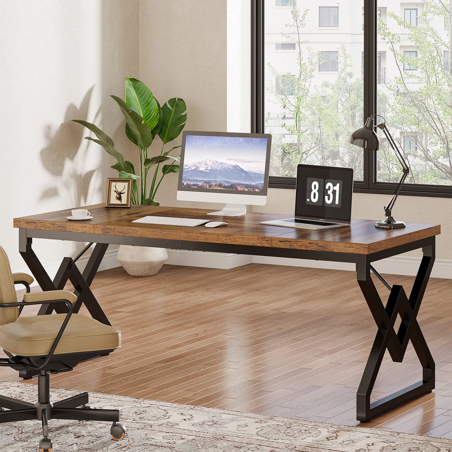 Bureau – Bureau Ruim – Werktafel – Schrijftafel – Stevig Hout – 160 Cm Lengte – Vintage Design - QUORE