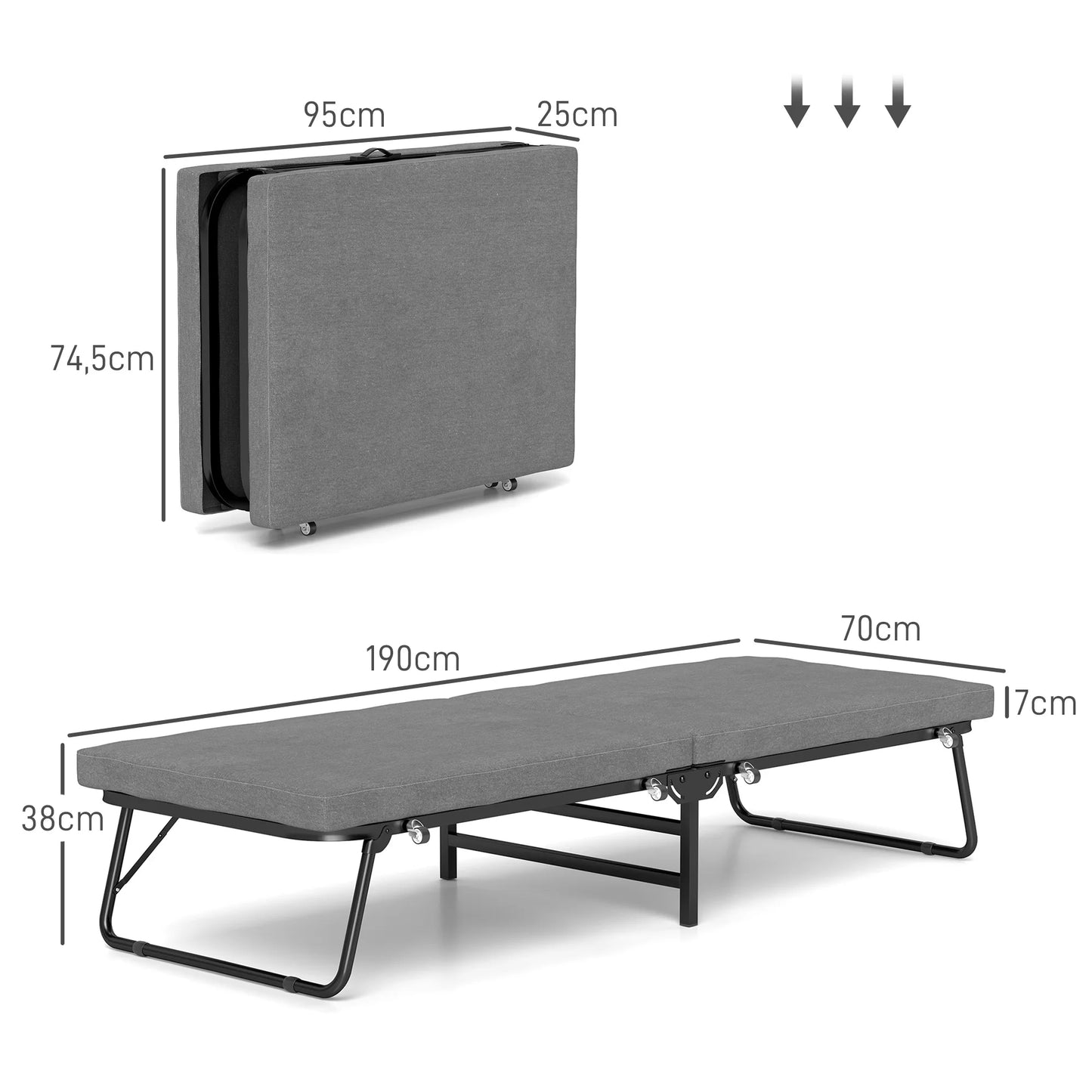 Inklapbaar Logeerbed – Opvouwbaar Bed – Gastbed – Extra Bed – Verstelbare Rugleuning – 7 Cm Schuimmatras – Draagvermogen 120 Kg - 70x190 cm