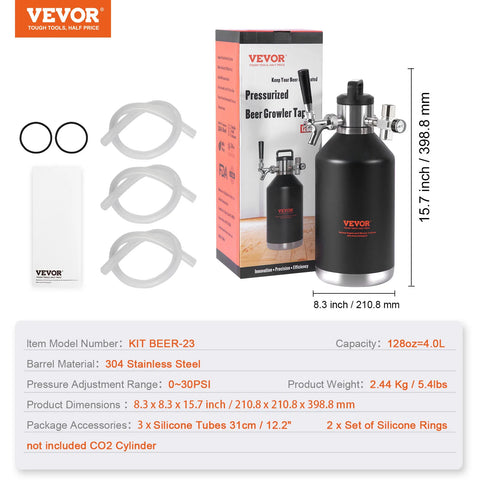 VEVOR Biertap - Thuistap - 1,9 Liter - Koelend - Thermoskan - Bier - - QUORE