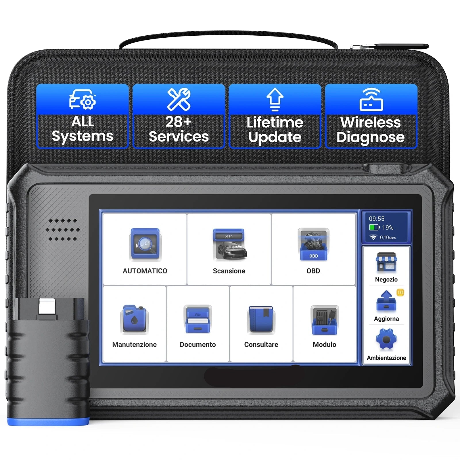 OBD2 Scanner - OBD - Diagnosecomputer - Uitleesapparatuur Auto - Storing Verwijderen - Auto Uitlezen - Auto Accessoires - Storing Verwijderen - 28 Reset Services - Systeem Scanner - 5" Touchscreen - QUORE