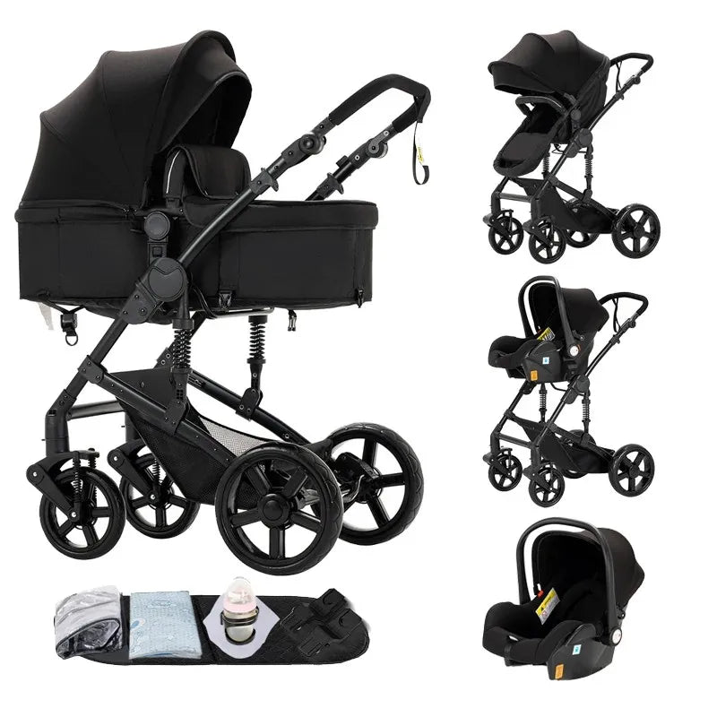 Multifunction 3 in 1 Baby Stroller with Car Seat and Sleeping Basket Baby Pram Lightweight Infant Pushchair Compact Folding Pram