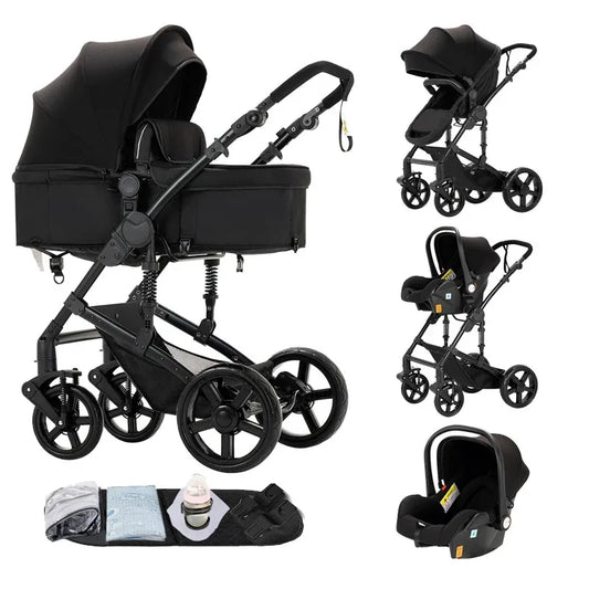 Baby Stroller 3 IN 1, Carseat Stroller Combos, Baby Stroller Multifunctional High Landscape Baby Pram Compact Pushchair Infant - QUORE