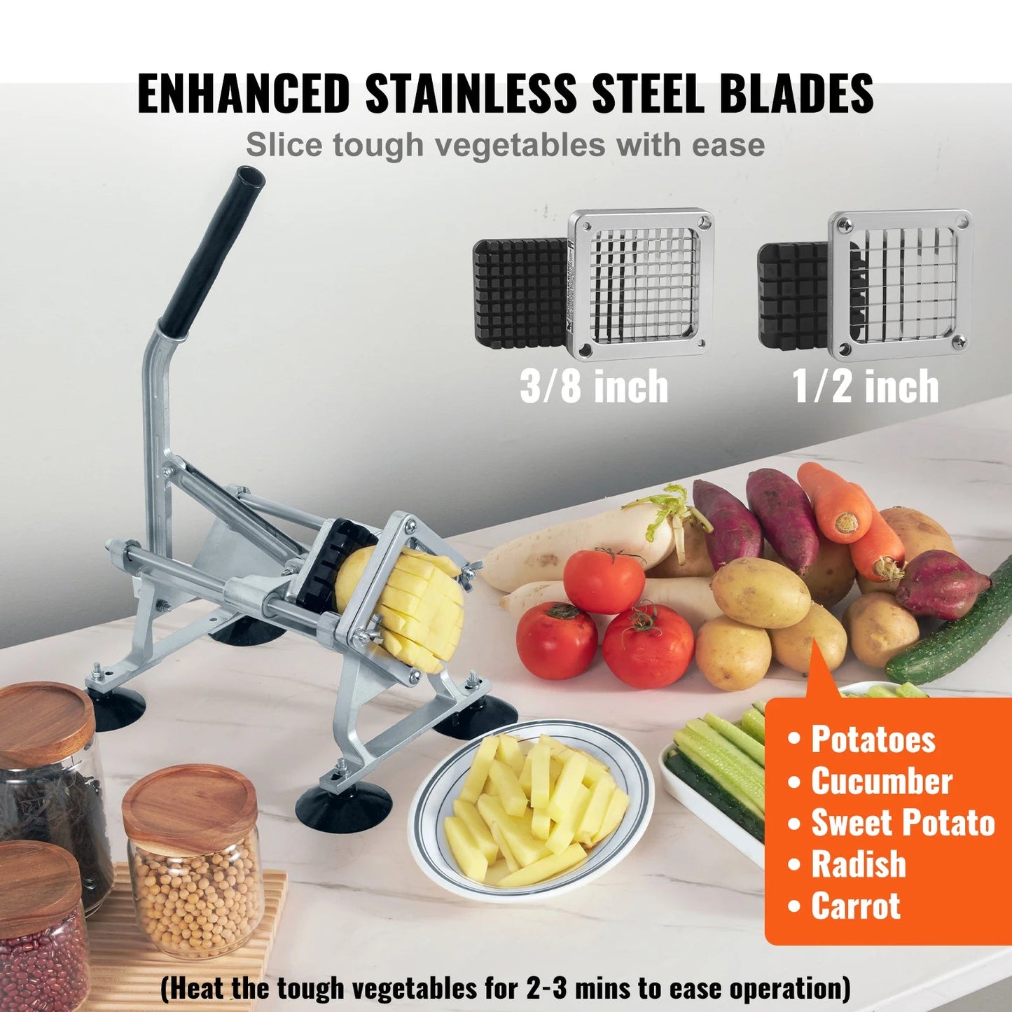 Frietsnijder  - Patatsnijder - Handmatige Frietsnijder - Groentesnijder -  Mandoline - Hakmolen - Aardappelsnijder – Inclusief 1/2 & 3/8 Inch RVS Messen voor Perfecte Frietjes