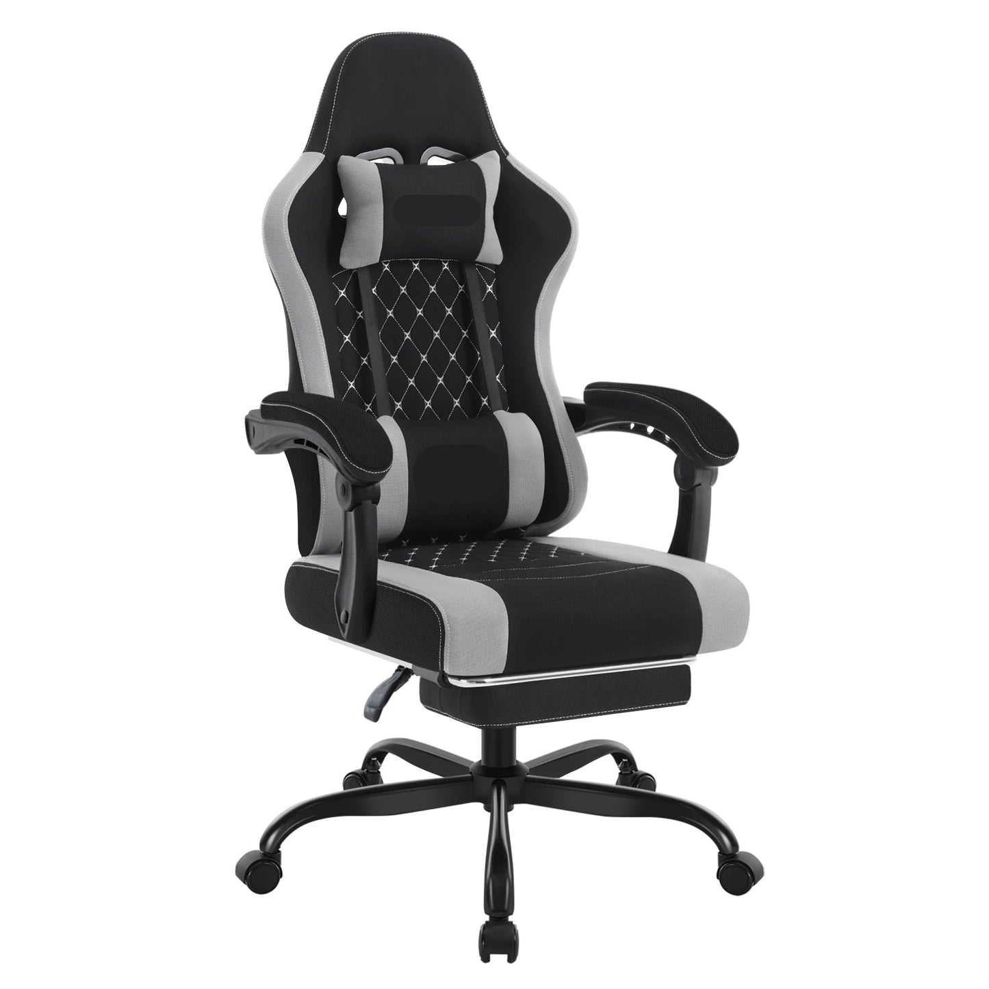 Gaming Stoel - Massage Gaming Stoel - Bureaustoel - Swivel Stoel - met Voetsteun - Hoofdsteun - Verstelbare - Rugleuning - Lendenkussen - Ergonomische - Draaibare - 70 x 70 x 127 cm - Zwart & Grijs