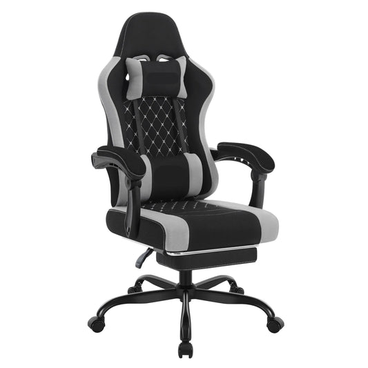 Gaming Stoel - Massage Gaming Stoel - Bureaustoel - Swivel Stoel - met Voetsteun - Hoofdsteun - Verstelbare - Rugleuning - Lendenkussen - Ergonomische - Draaibare - 70 x 70 x 127 cm - Zwart & Grijs