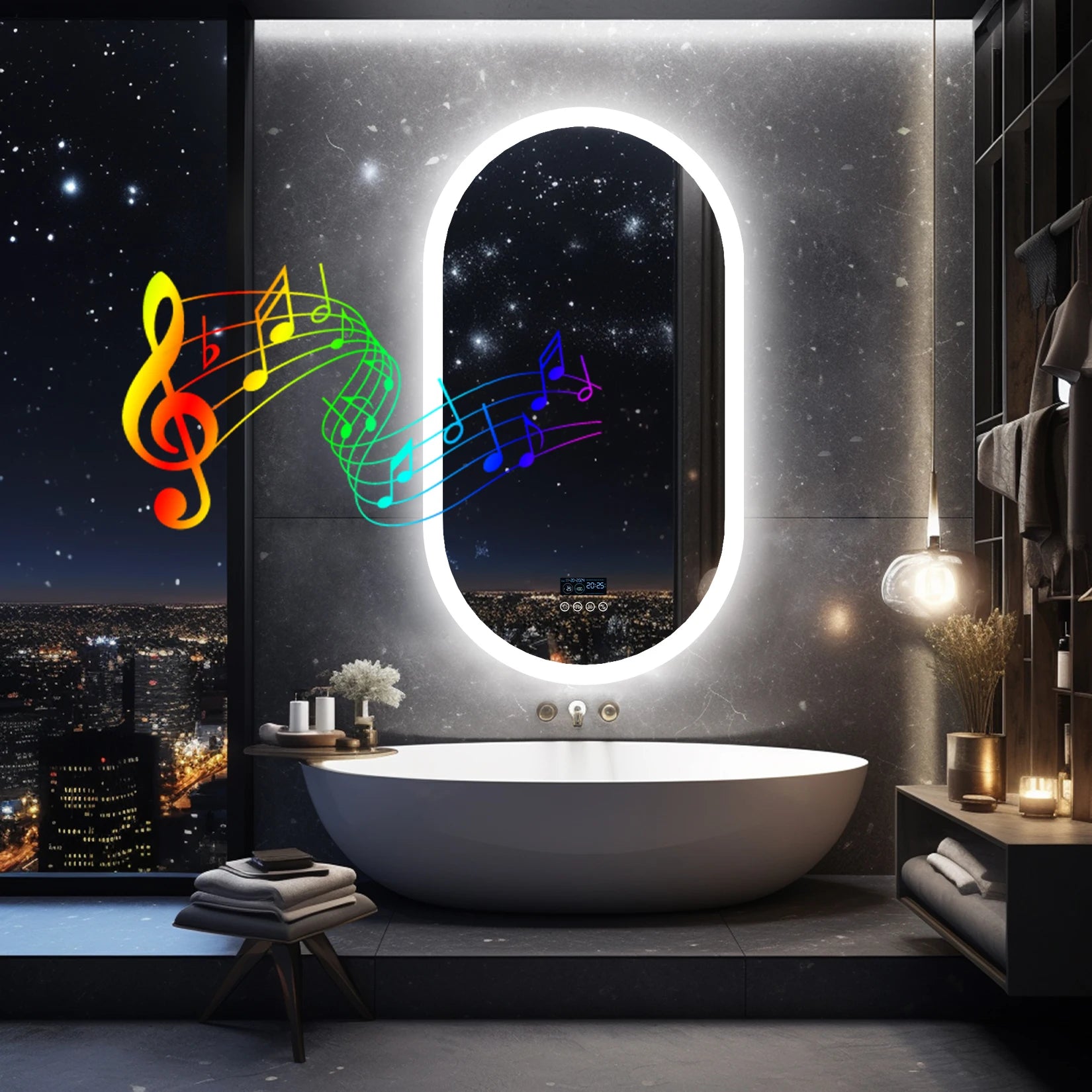 Badkamerspiegel – Bluetooth Spiegel – Verlichte Spiegel – LED Spiegel – Dimbare Verlichting – Bluetooth Speaker – Anti-Fog Systeem - 120x60cm - QUORE