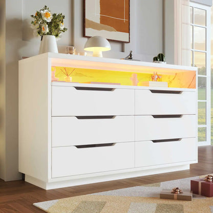 Ladenkast – Ladekast – Kast Met Laden – Opbergkast – Moderne Marmerlook – 6 Laden – LED-Verlichting - QUORE