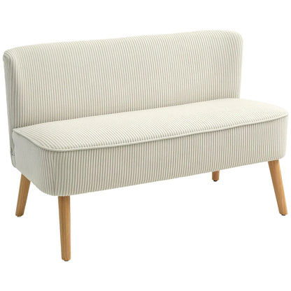 2-Zitsbank – Bank Zonder Armleuningen – Compacte Bank – Velours Sofa – Creme Wit – Ruimtebesparend Ontwerp – Zachte Spongevulling