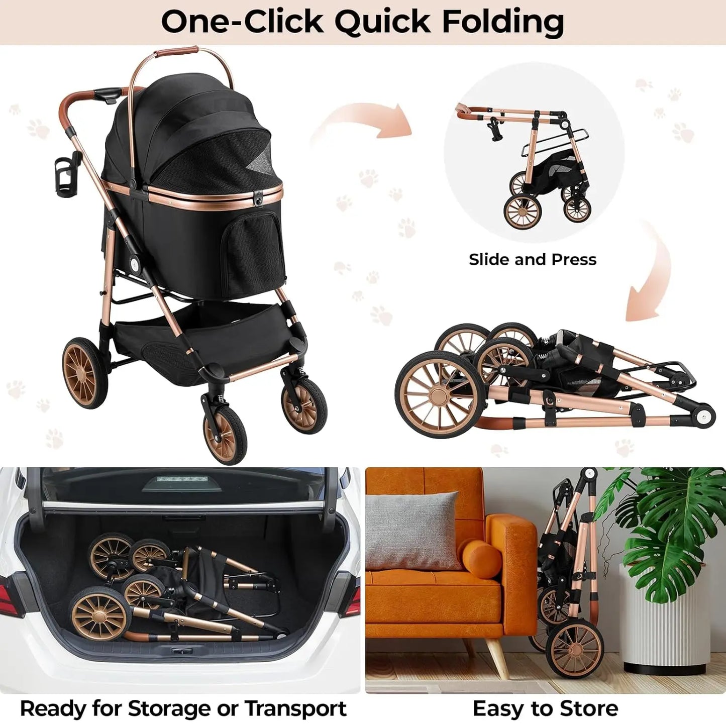 Hondenwagen – Hondenbuggy – Huisdierenwagen – Kattenwagen – Dierenbuggy – Schokdempende 360° Wielen – Lichtgewicht Koolstofstaal Frame