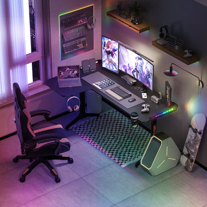 Gaming Bureau - Gaming Desk - Gaming Tafel - Computertafel - Computer bureau - XXXL Hoek Bureau – L-Vormig Computerbureau met RGB Verlichting, Bekerhouder & Koptelefoonhaak