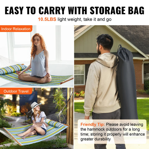 Hangmat - Hangmat voor Twee Personen - Hangmat 2 Persoons - Hanging Chair - Hamac - Hammock Chair -  Gewatteerde hangmat - Afneembaar kussen en kettingen - voor kamperen/tuin/strand - Draagvermogen van 220 k