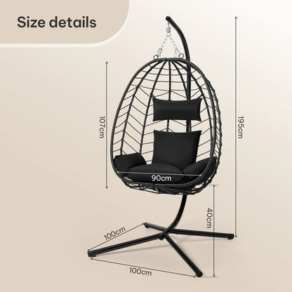 Schommelstoel - Hangende Ei-stoelen - Hangmat -Headrest - met Metalen Standaard - Zitkussen - Draagvermogen 150 kg - voor Tuin - Balkon - Terrasdecoratie - 102 x 100 x 196 cm - Antraciet - QUORE