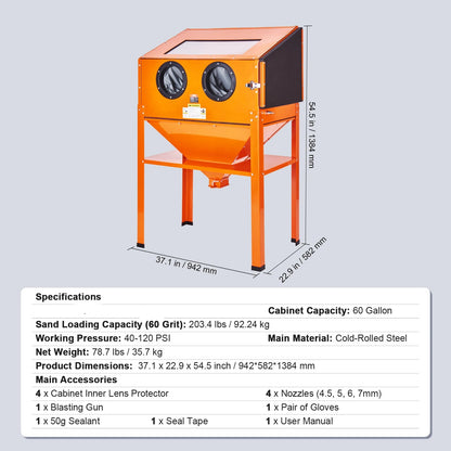 Sandstraalcabine – Zandstraalkast – Zandstraalcabine – Zandstraalinstallatie – Zandstraalwerkstation – 60 Gallon – Koudgewalst Staal