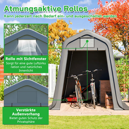 Opbergtent Motorstalling – Garage Tent – Fietsenberging – Tuinkast – Schuur – Waterdicht PE-Zeil – Verstevigd Stalen Frame – 160x218x172 cm – Ritssluiting
