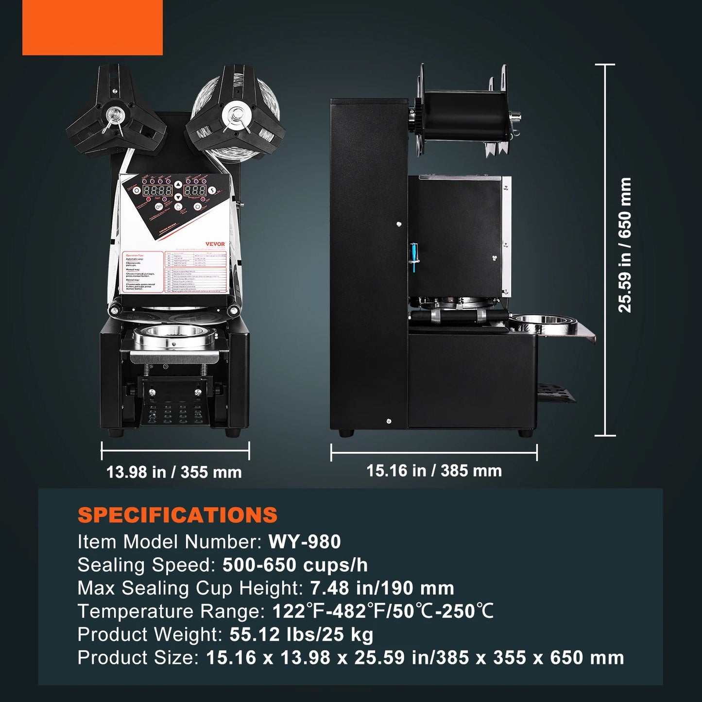 Automatisch Cup Sealmachine – Beker Sealer – Drank Sealer – Folie Machine – Horeca Sealer – Tot 650 Bekers Per Uur – Instelbare Temperatuur - QUORE