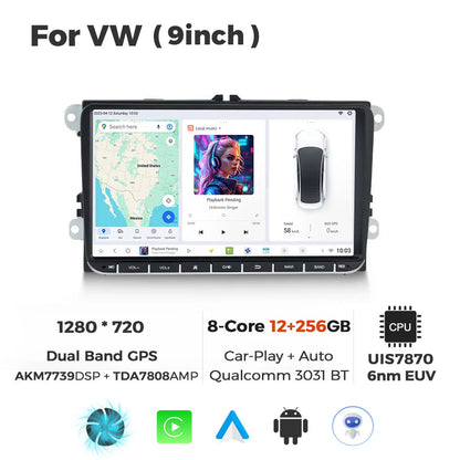 Multimedia Car Radio – Auto Stereo – Navigatiesysteem – 2 DIN Autoradio – Touchscreen Radio – 9” Scherm – Draadloos CarPlay & Android Auto – Snelle 8-Core Processor