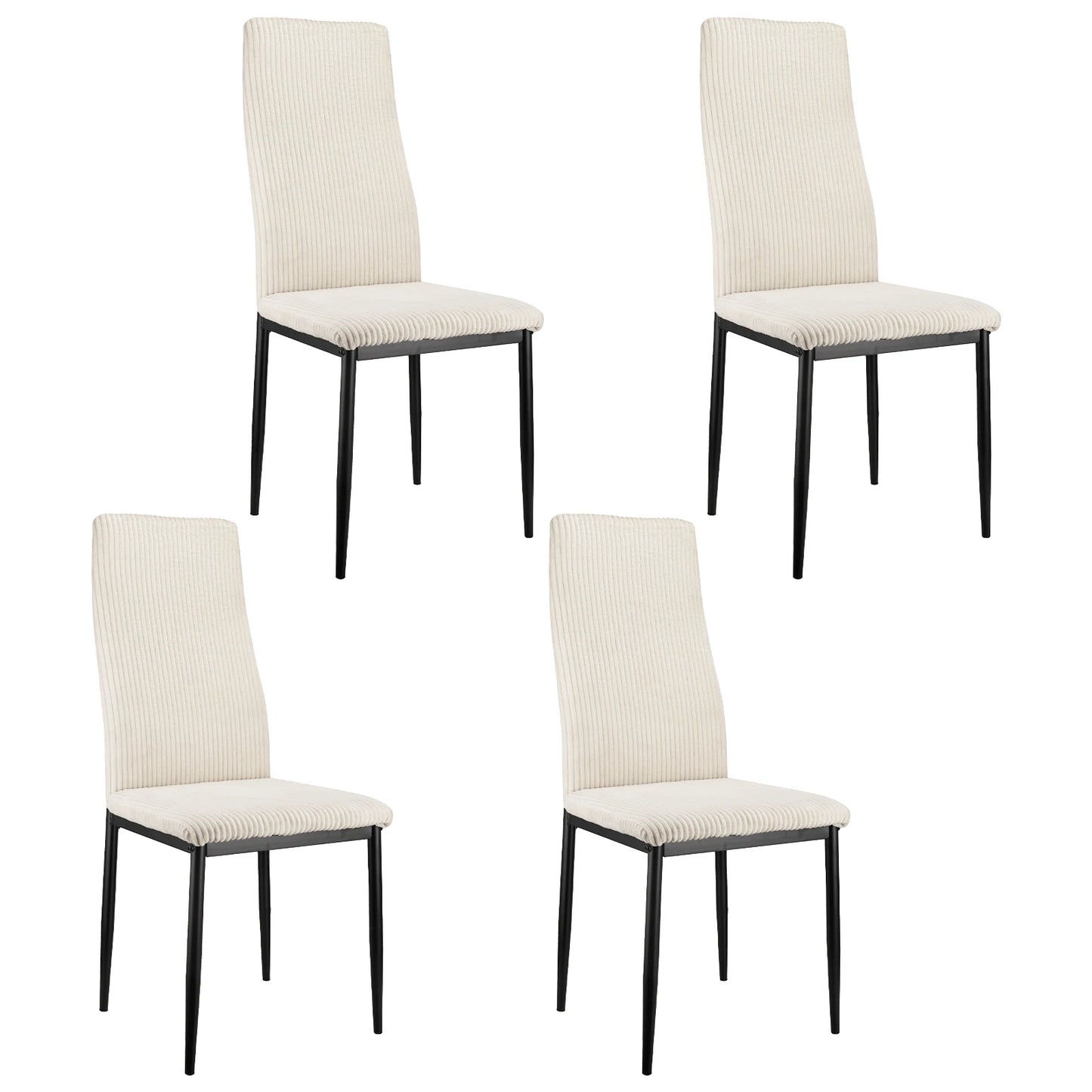Eetkamerstoel – Stoel – Kuipstoel – Woonkamerstoel – Bureaustoel – Set Van 4 – Hoge Rugleuning – Beige Corduroy Bekleding – 108x43x23 cm