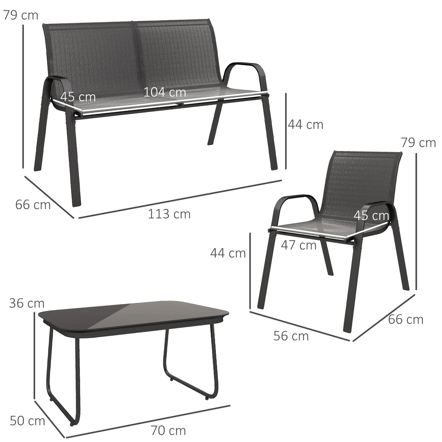 4-Delige Loungeset – Tuinset – Buitenmeubels – Loungeset Balkon – Weerbestendig – Eenvoudige Montage - QUORE