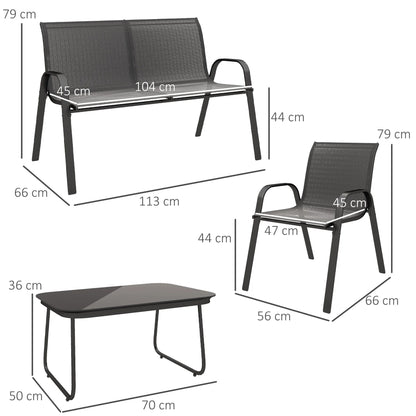 4-Delige Loungeset – Tuinset – Buitenmeubels – Loungeset Balkon – Weerbestendig – Eenvoudige Montage - QUORE