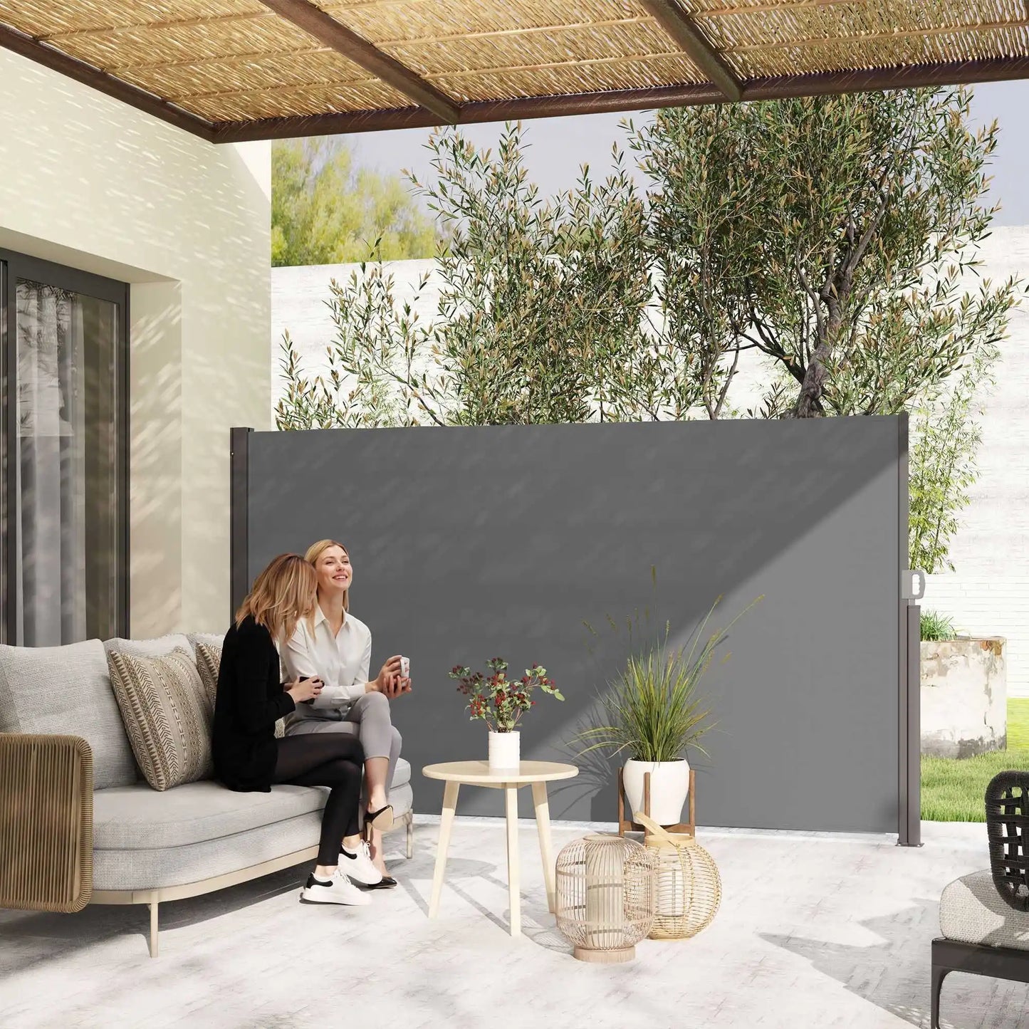 Uitschuifbaar Zijscherm – Balkon Scherm – Tuin Afsluiting – Buitenprivacy – Polyester Waterbestendig – Aluminium Frame