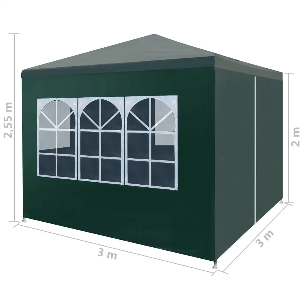 Tuinpaviljoen – Partytent – Tuintent –  Ontvangsttent – Marktkraamtent – Buitenoverkapping – Waterdicht PE – Roestvrij Stalen Frame - 3x3m - Groen