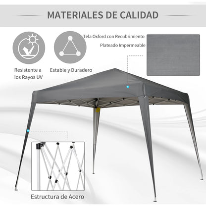 Opvouwbare Partytent 2,4x2,4 m – Waterdicht Pop-up Tuinpaviljoen – Staal & Oxford Doek – UV-bestendig - Grijs - QUORE