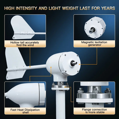 2kw 2000w Horizontal Wind Turbine Generator 12V 24V 48V Free Energy Strong Power Magnetic Dynamo 220v Inverter Output For Home